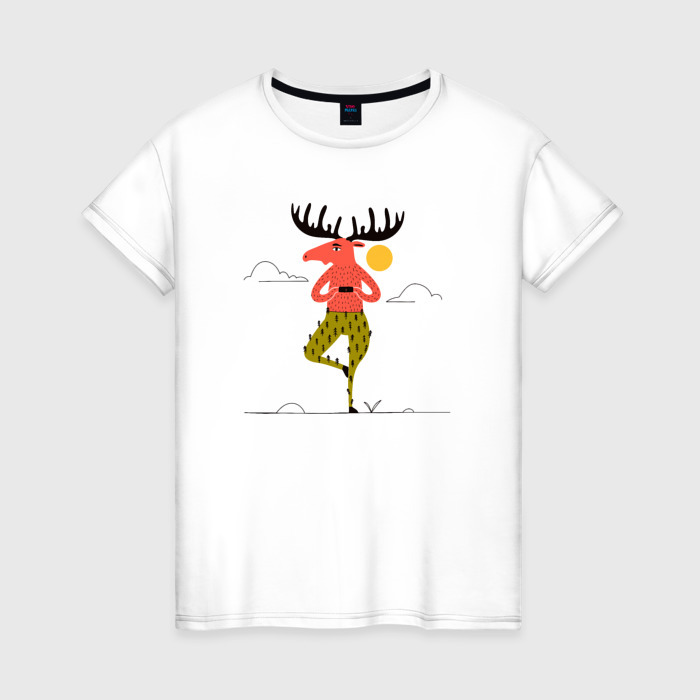 Женская футболка хлопок Йога олень фото