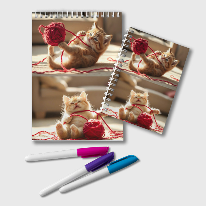 Блокнот Играющие с пряжей оранжевые котята фото
