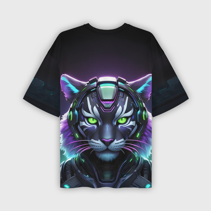 Мужская футболка oversize 3D Неоновый кибертигр фото