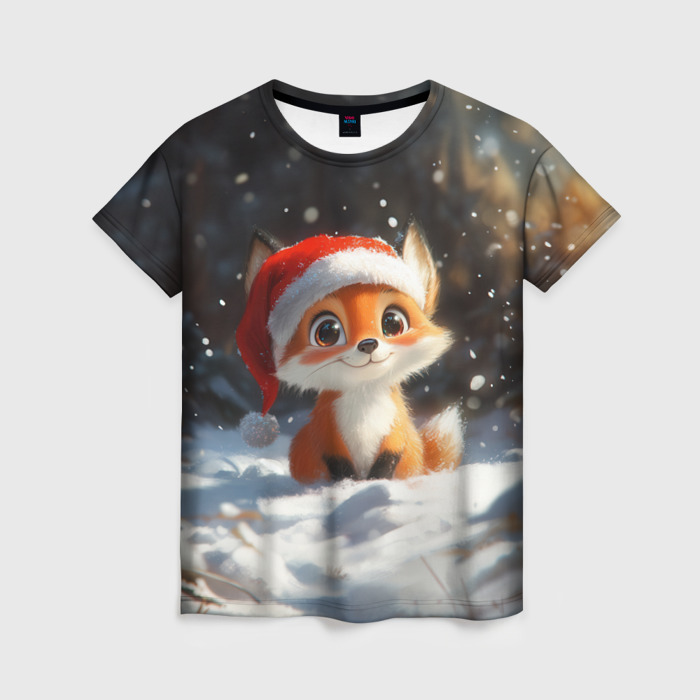 Женская футболка 3D Маленькая новогодняя  лисичка фото