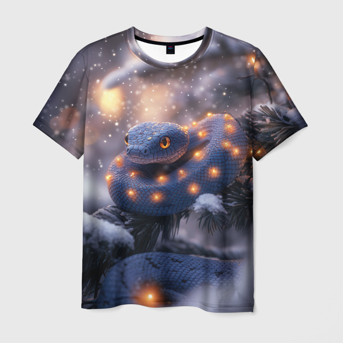 Мужская футболка 3D Темная змея в фонариках фото