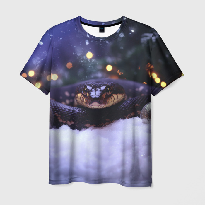 Мужская футболка 3D Хищная новогодняя змея фото