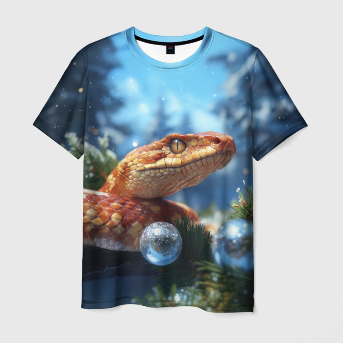 Мужская футболка 3D Змея и синие елочные шары фото
