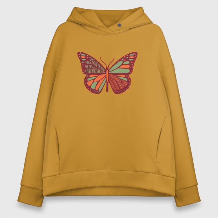 Женское худи Oversize хлопок Бабочка с абстрактным узором фото
