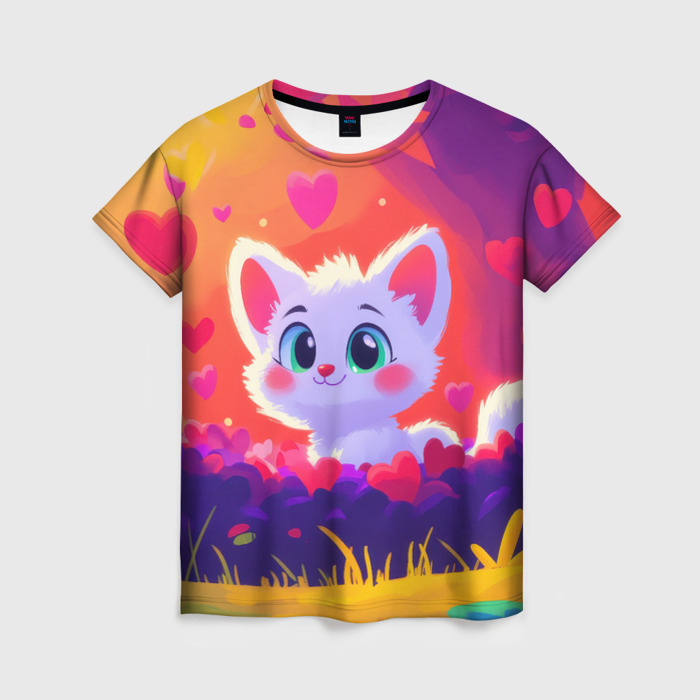 Женская футболка 3D Влюбленный милый песец фото