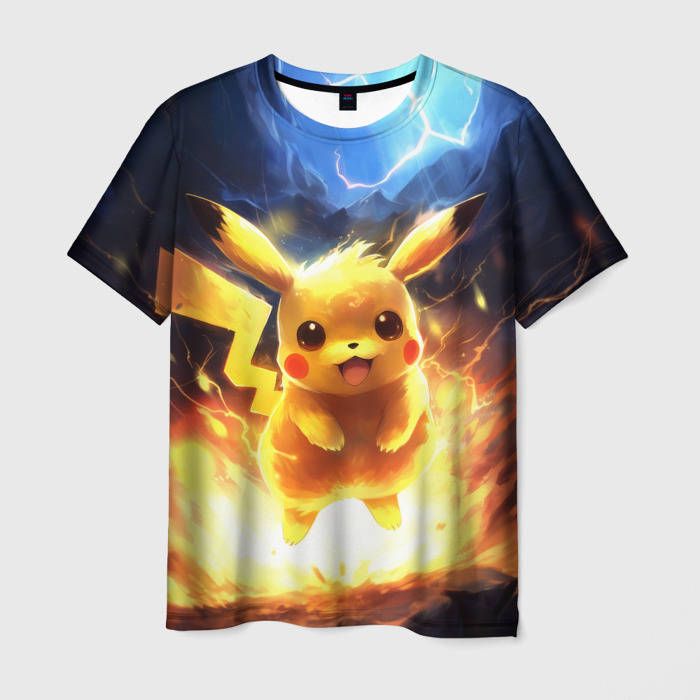 Мужская футболка 3D Пикачу прыгает из огня фото