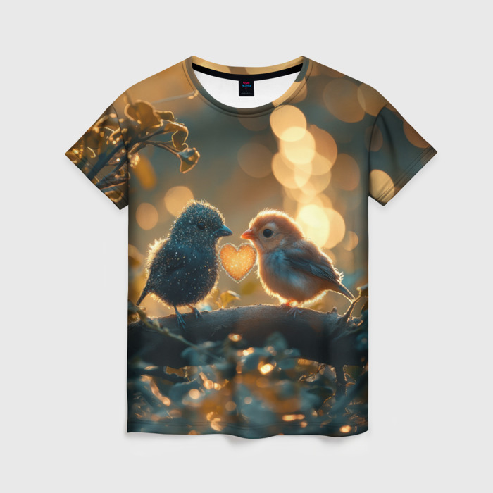 Женская футболка 3D Влюбленные  птички фото