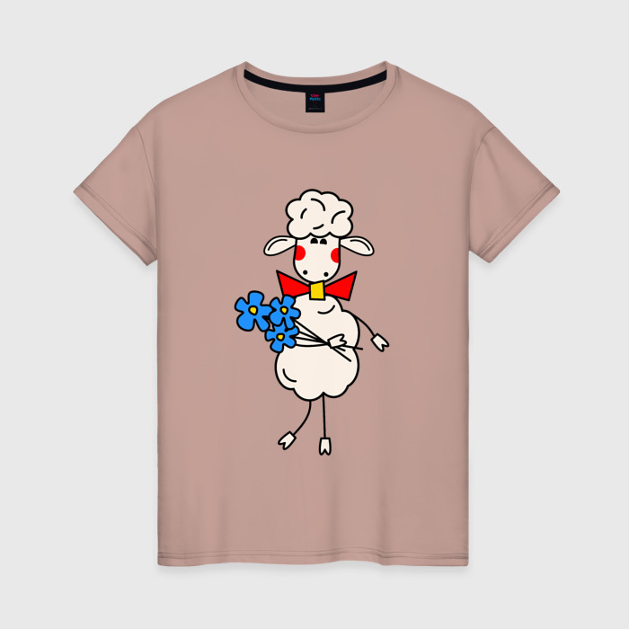 Женская футболка хлопок Овечка с цветами фото