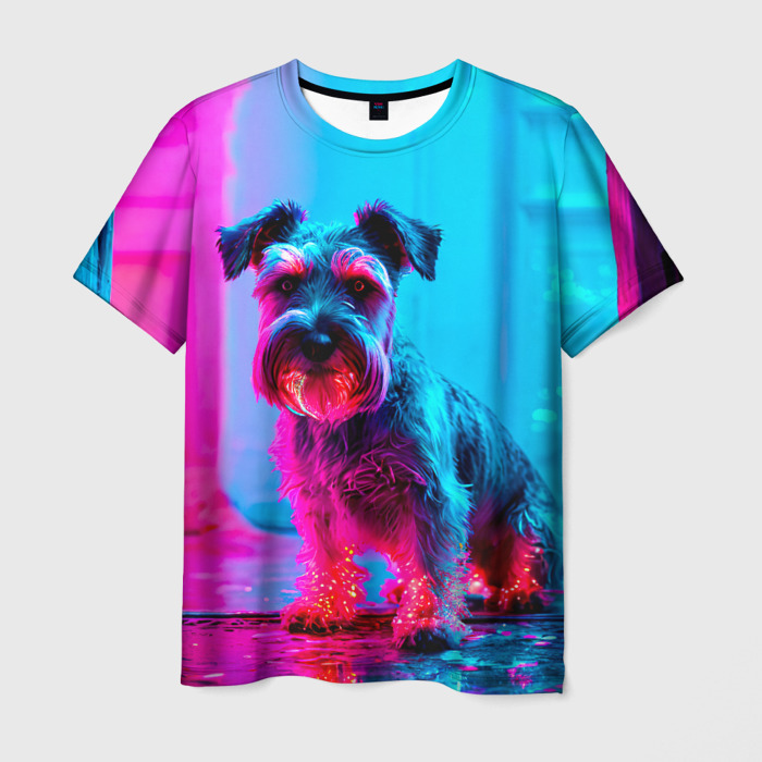 Мужская футболка 3D Шнауцер в неоне фото
