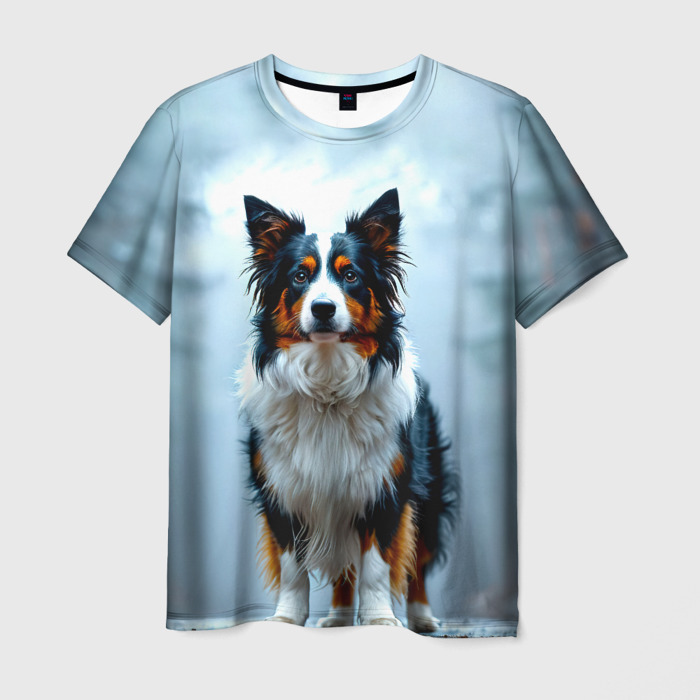 Мужская футболка 3D Бордер колли осенью фото