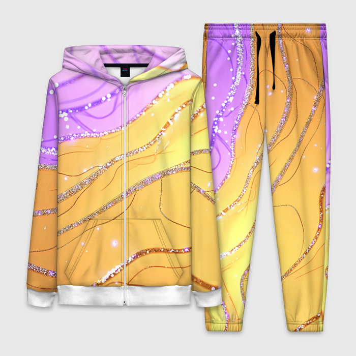 Женский костюм 3D Фиолетово золотая текстура с блестяшками фото