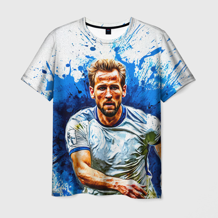 Мужская футболка 3D Гарри Кейн на белом с синим фото