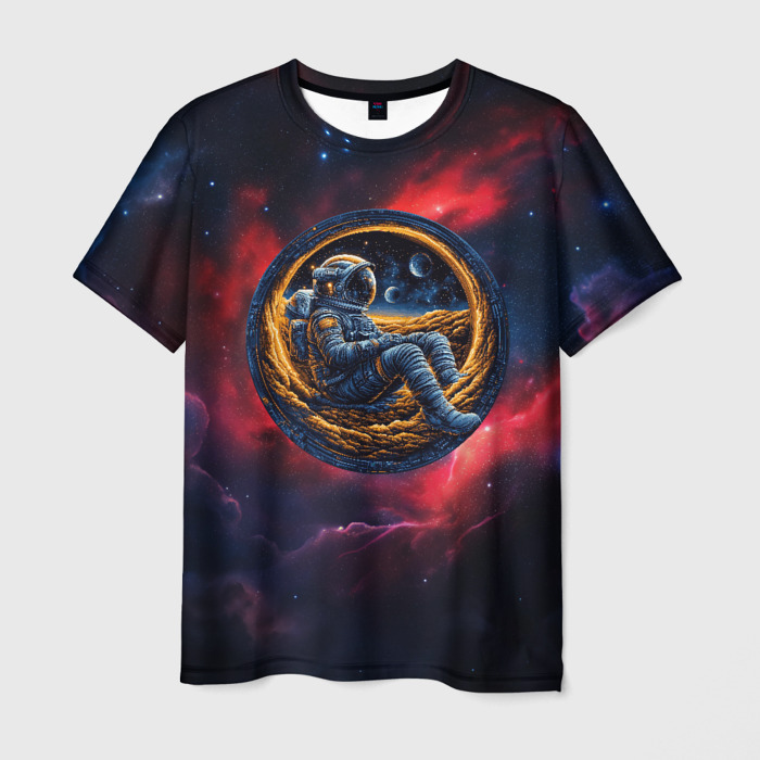 Мужская футболка 3D Космонавт сидит в луне фото