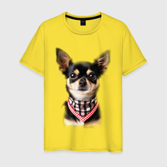 Мужская футболка хлопок Чихуахуа с клетчатом платком фото