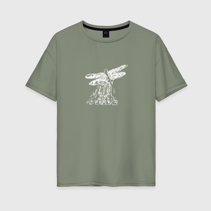 Женская футболка хлопок Oversize Стрекоза на руке фото