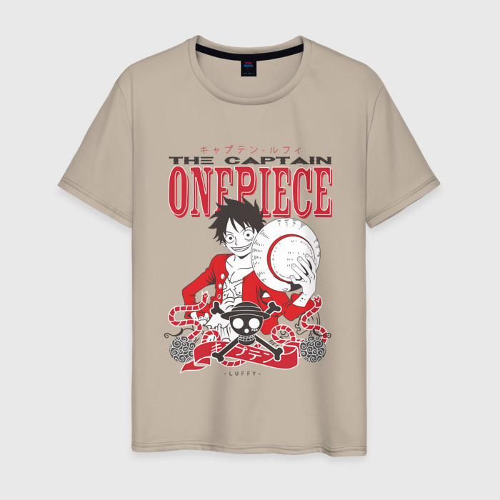 Мужская футболка хлопок Ванпис Луффи череп фото