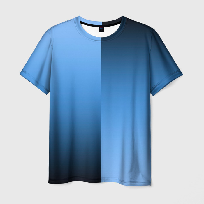 Мужская футболка 3D Градиент сине голубой пополам фото