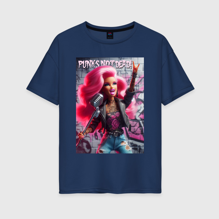 Женская футболка хлопок Oversize Barbie   punks not dead motto фото