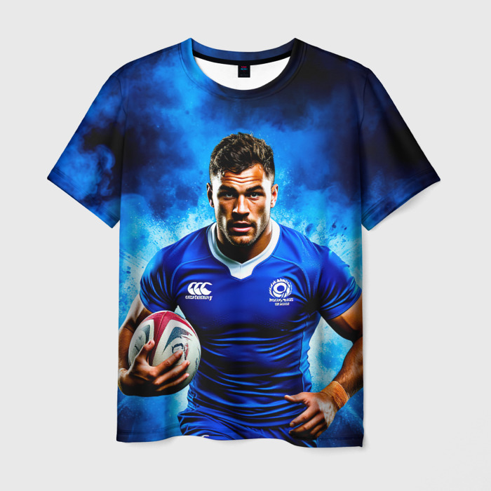 Мужская футболка 3D Регбист в синем дыму фото