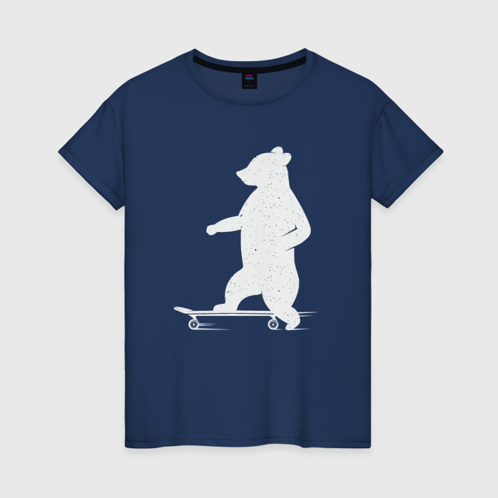 Женская футболка хлопок Мишка на скейте фото