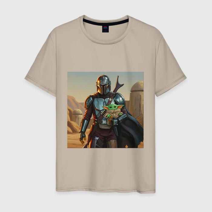 Мужская футболка хлопок Грогу и Мандалорец фото