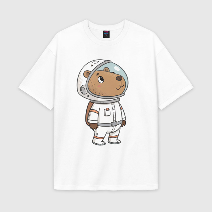 Мужская футболка Oversize хлопок premium Капибара космонавт фото
