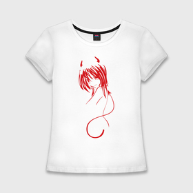 Женская футболка хлопок Slim с принтом Devil Girl в Белгороде,  |  | Тематика изображения на принте: devil girl | бесенок | девушка | для девушек | дьявольская девушка | рога | рожки | чертенок
