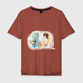 Мужская футболка хлопок Oversize с принтом Death Note L в Ухте, 100% хлопок | свободный крой, круглый ворот, “спинка” длиннее передней части | anime | death note | deathnote | аниме | анимэ