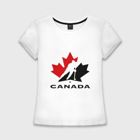 Женская футболка хлопок Slim с принтом Canada в Новосибирске,  |  | canada | hockey | nhl | канада | лига | нхл | хокей | хокейнаялига | хоккей | хоккейная лига