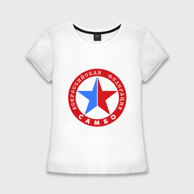 Женская футболка хлопок Slim с принтом Федерация самбо ,  |  | борьба