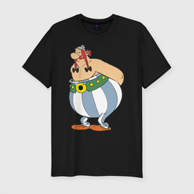 Мужская футболка премиум с принтом Обеликс в Тюмени, 92% хлопок, 8% лайкра | приталенный силуэт, круглый вырез ворота, длина до линии бедра, короткий рукав | астерикс | астерикс и обеликс | обеликс