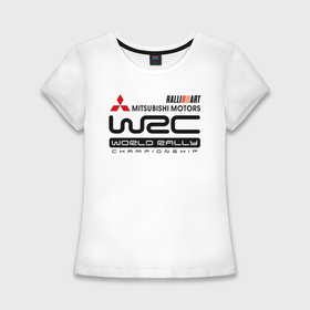 Женская футболка хлопок Slim с принтом Mitsubishi wrc в Тюмени,  |  | championship | mitsubishi | mitsubishi motors | mitsubishi wrc | rally | world rally | wrc | авто2012