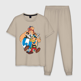 Мужская пижама хлопок с принтом AsterixObelix (3) в Кировске, 100% хлопок | брюки и футболка прямого кроя, без карманов, на брюках мягкая резинка на поясе и по низу штанин
 | астерикс | астерикс и обеликс | обеликс