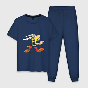 Мужская пижама хлопок с принтом Астерикс в Кировске, 100% хлопок | брюки и футболка прямого кроя, без карманов, на брюках мягкая резинка на поясе и по низу штанин
 | Тематика изображения на принте: астерикс | обеликс