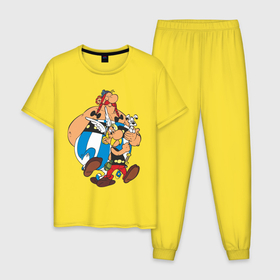Мужская пижама хлопок с принтом Астерикс и обеликс (1) в Санкт-Петербурге, 100% хлопок | брюки и футболка прямого кроя, без карманов, на брюках мягкая резинка на поясе и по низу штанин
 | астерикс | обеликс