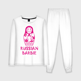Женская пижама с лонгсливом хлопок с принтом Русская Барби в Тюмени,  |  | russian barbie | кукла | матрешка | русская барби | символ россии