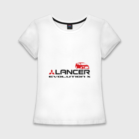 Женская футболка хлопок Slim с принтом Mitsubishi Lancer EVO в Белгороде,  |  | evo | lancer | lancer evo | mitsubishi | mitsubishi lancer evo | авто2012 | митсубиси | митсубиши | митубиси лансер | эволюшн