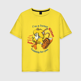 Женская футболка хлопок Oversize с принтом Sweet anime girl kitten tigress в городе Новоалтайск, 100% хлопок | свободный крой, круглый ворот, спущенный рукав, длина до линии бедер
 | 