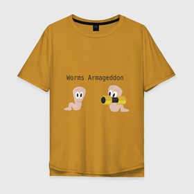 Мужская футболка хлопок Oversize с принтом Worms armageddon , 100% хлопок | свободный крой, круглый ворот, “спинка” длиннее передней части | armageddon | worms | армагеддон | червяки | червячки