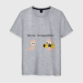 Мужская футболка хлопок с принтом Worms armageddon в Белгороде, 100% хлопок | прямой крой, круглый вырез горловины, длина до линии бедер, слегка спущенное плечо. | armageddon | worms | армагеддон | червяки | червячки