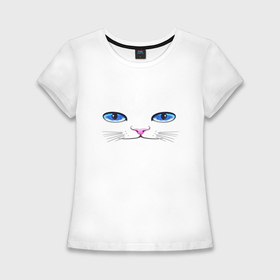 Женская футболка хлопок Slim с принтом Кошачьи глаза ,  |  | cat | глаза | глаза кошки | кот | котенок | котэ | кошак | кошка | кошки