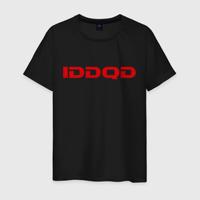 Мужская футболка хлопок с принтом IDDQD Doom в Курске, 100% хлопок | прямой крой, круглый вырез горловины, длина до линии бедер, слегка спущенное плечо. | doom | iddqd | дум | классика | читы