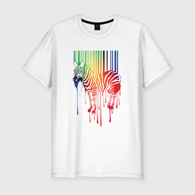 Мужская футболка хлопок Slim с принтом Color zebra в Кировске, 92% хлопок, 8% лайкра | приталенный силуэт, круглый вырез ворота, длина до линии бедра, короткий рукав | 
