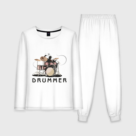 Женская пижама с лонгсливом хлопок с принтом Drummer в Санкт-Петербурге,  |  | drummer | барабанщик | барабаны | драммер | ударник | ударные