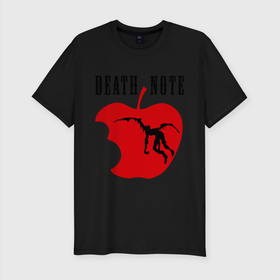 Мужская футболка хлопок Slim с принтом Death Note. Apple в Санкт-Петербурге, 92% хлопок, 8% лайкра | приталенный силуэт, круглый вырез ворота, длина до линии бедра, короткий рукав | anime | death note | аниме | анимэ