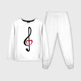 Детская пижама с лонгсливом хлопок с принтом Скрипичный ключ сердце ,  |  | музыка | ноты | сердце | скрипичный ключ