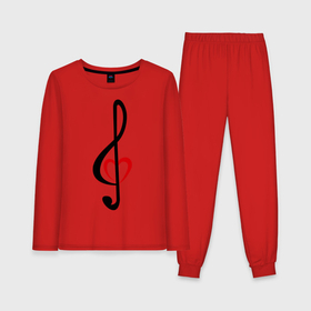 Женская пижама с лонгсливом хлопок с принтом Скрипичный ключ сердце в Петрозаводске,  |  | музыка | ноты | сердце | скрипичный ключ