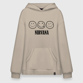 Худи SuperOversize хлопок с принтом Nirvana(2) , 70% хлопок, 30% полиэстер, мягкий начес внутри | карман-кенгуру, эластичная резинка на манжетах и по нижней кромке, двухслойный капюшон
 | nirvana | rock | нирвана | ребенок | рок | символика nirvana | символика нирвана