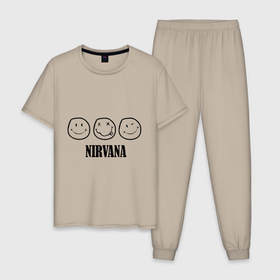 Мужская пижама хлопок с принтом Nirvana(2) в Санкт-Петербурге, 100% хлопок | брюки и футболка прямого кроя, без карманов, на брюках мягкая резинка на поясе и по низу штанин
 | nirvana | rock | нирвана | ребенок | рок | символика nirvana | символика нирвана