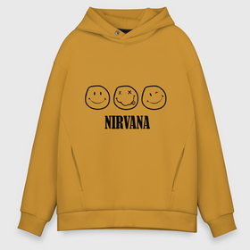Мужское худи Oversize хлопок с принтом Nirvana(2) в Екатеринбурге, френч-терри — 70% хлопок, 30% полиэстер. Мягкий теплый начес внутри —100% хлопок | боковые карманы, эластичные манжеты и нижняя кромка, капюшон на магнитной кнопке | nirvana | rock | нирвана | ребенок | рок | символика nirvana | символика нирвана
